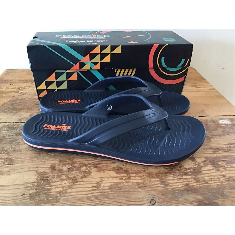 Skechers Foamies Men’s 13 Flip Flops Navy Blue NIB Sandbar Chillax